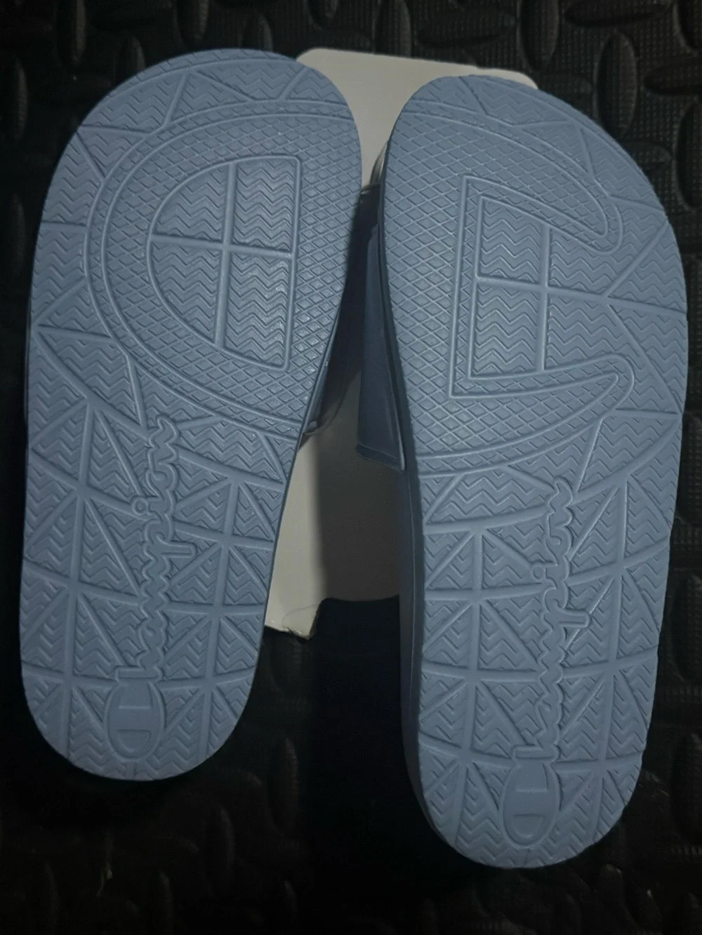 Kids size 3 Champion Light Blue Slide Sandals with White Logo NWT